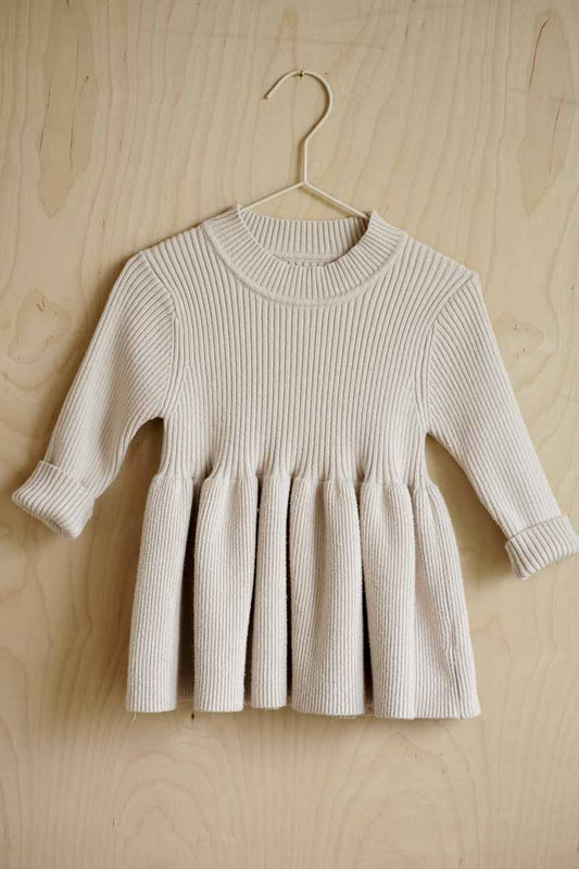 Beige Thick Ribbed Knit Dress: 2T