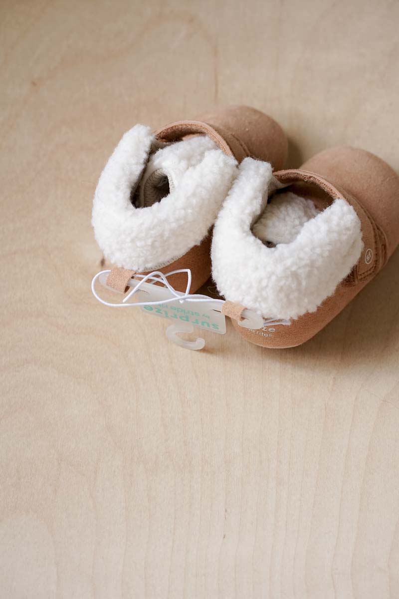 Tan Faux Sherpa Winter Booties: 6-12mos