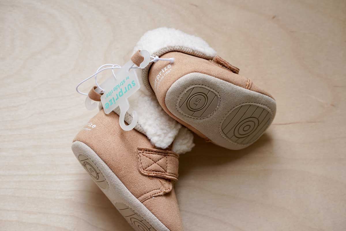 Tan Faux Sherpa Winter Booties: 6-12mos