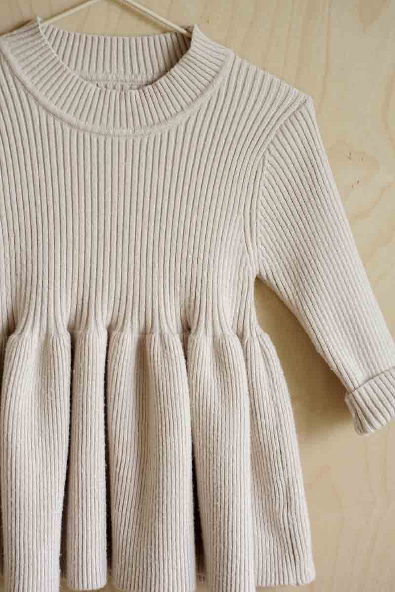 Beige Thick Ribbed Knit Dress: 2T