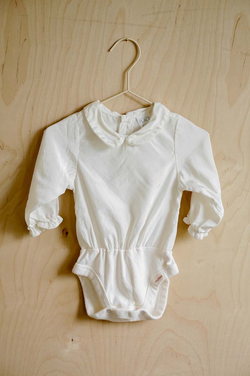 Cream Satin Style Collared Bodysuit: 6-9mos