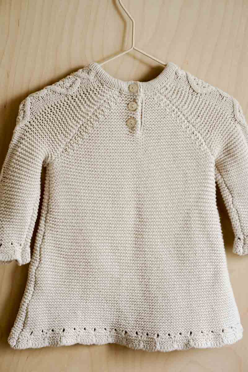 Beige Thick Cable Knit Dress: 3-6mos