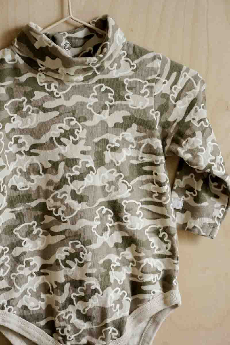 Green Camo Teddy Bear Turtleneck Bodysuit: 3-9mos