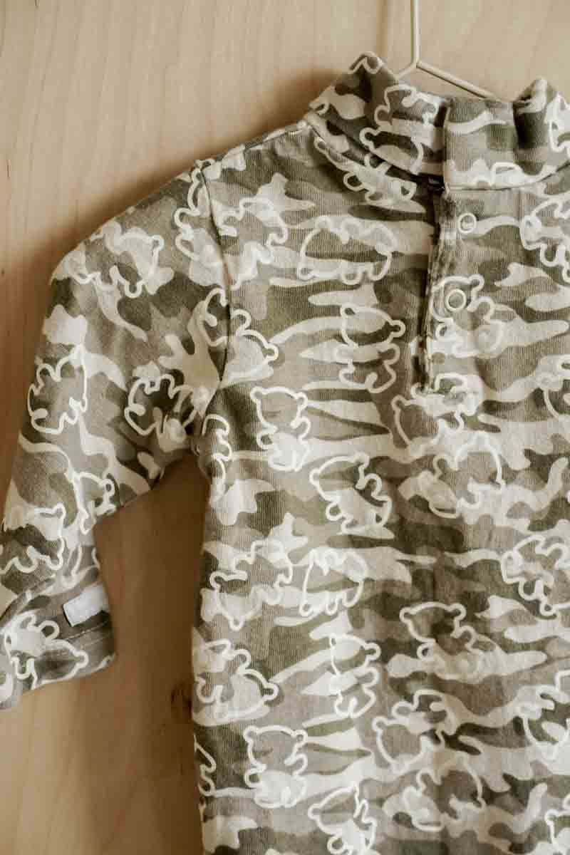 Green Camo Teddy Bear Turtleneck Bodysuit: 3-9mos