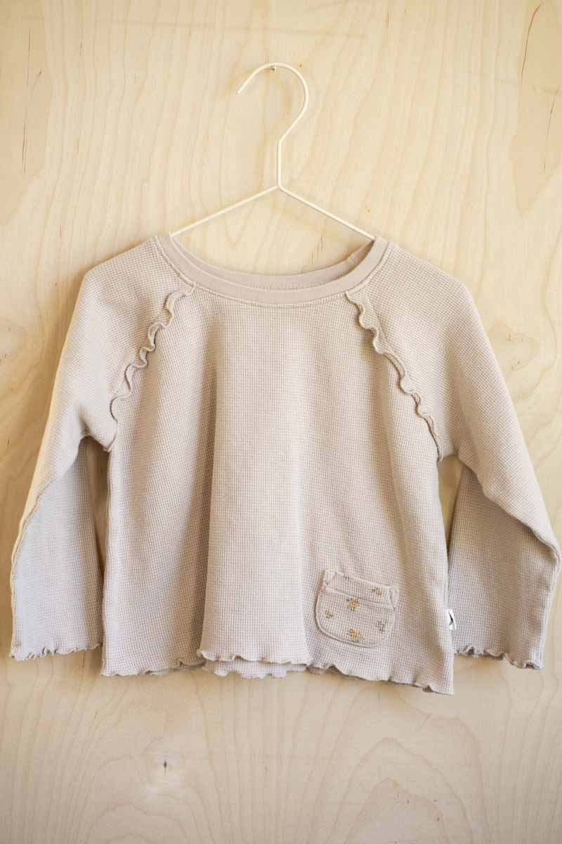 Beige Waffle Organic Long Sleeve Shirt: 3T