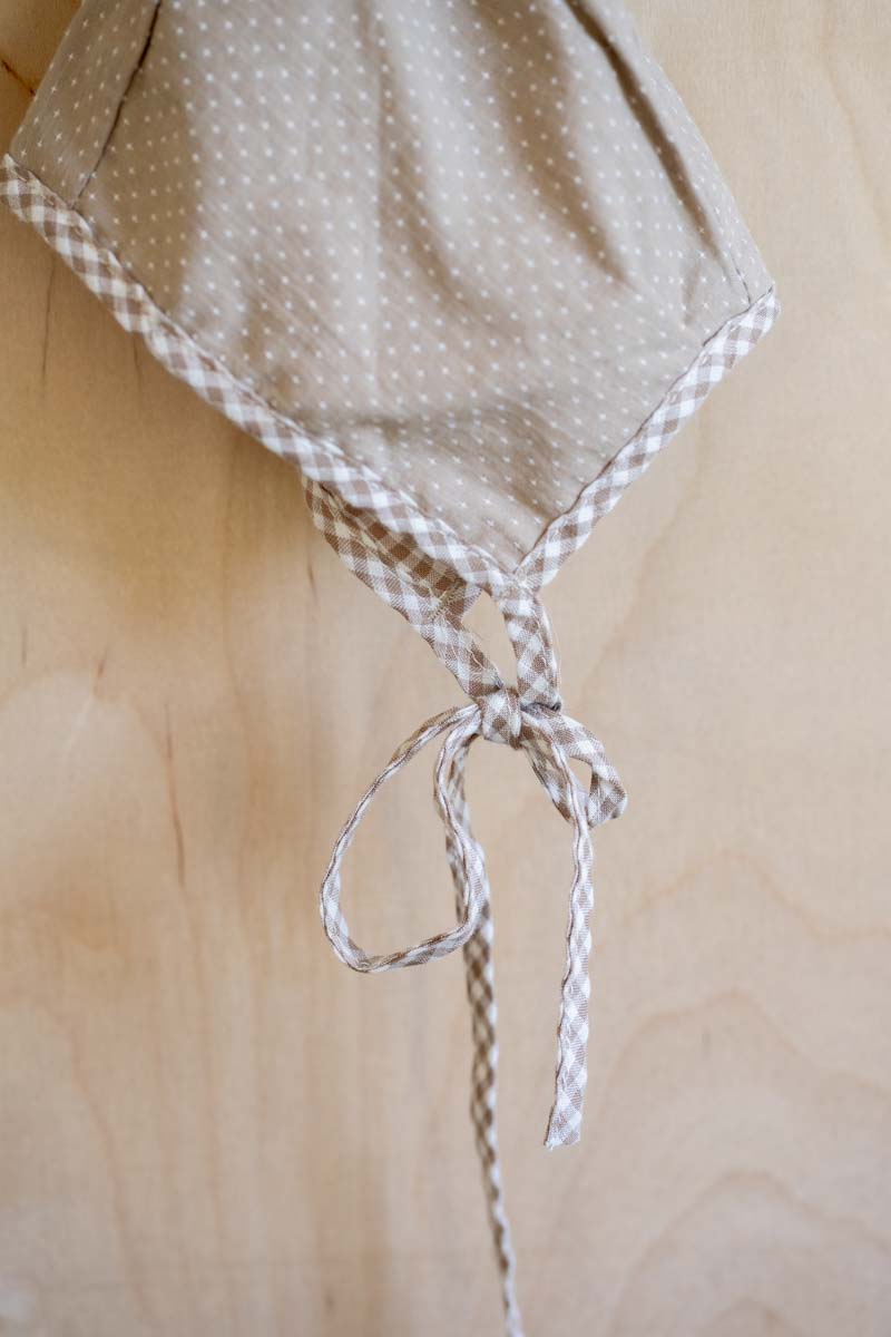 Tan Gingham Reversible Danish Bonnet: 6-12mos