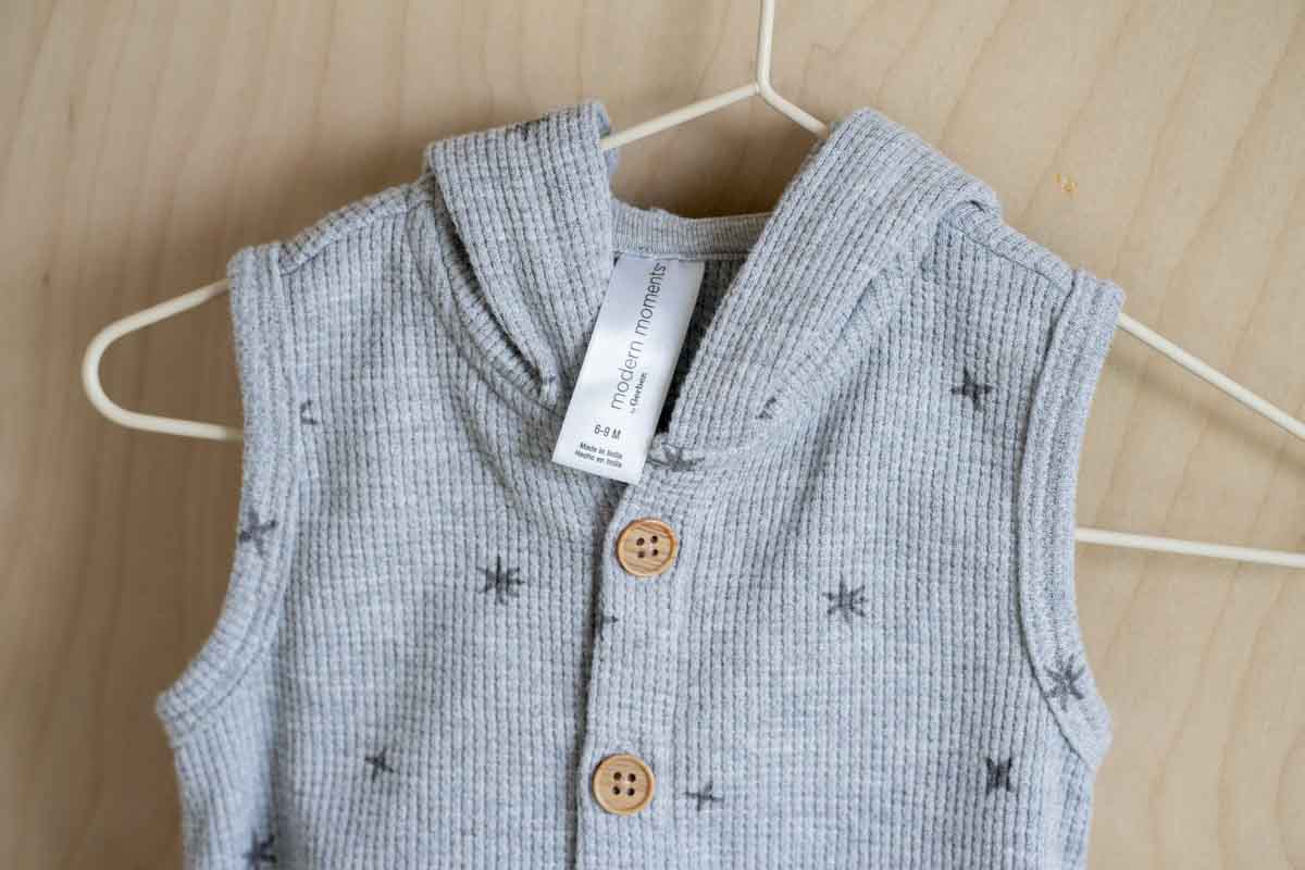 Grey Waffle Stars Hooded Romper: 6-9mos