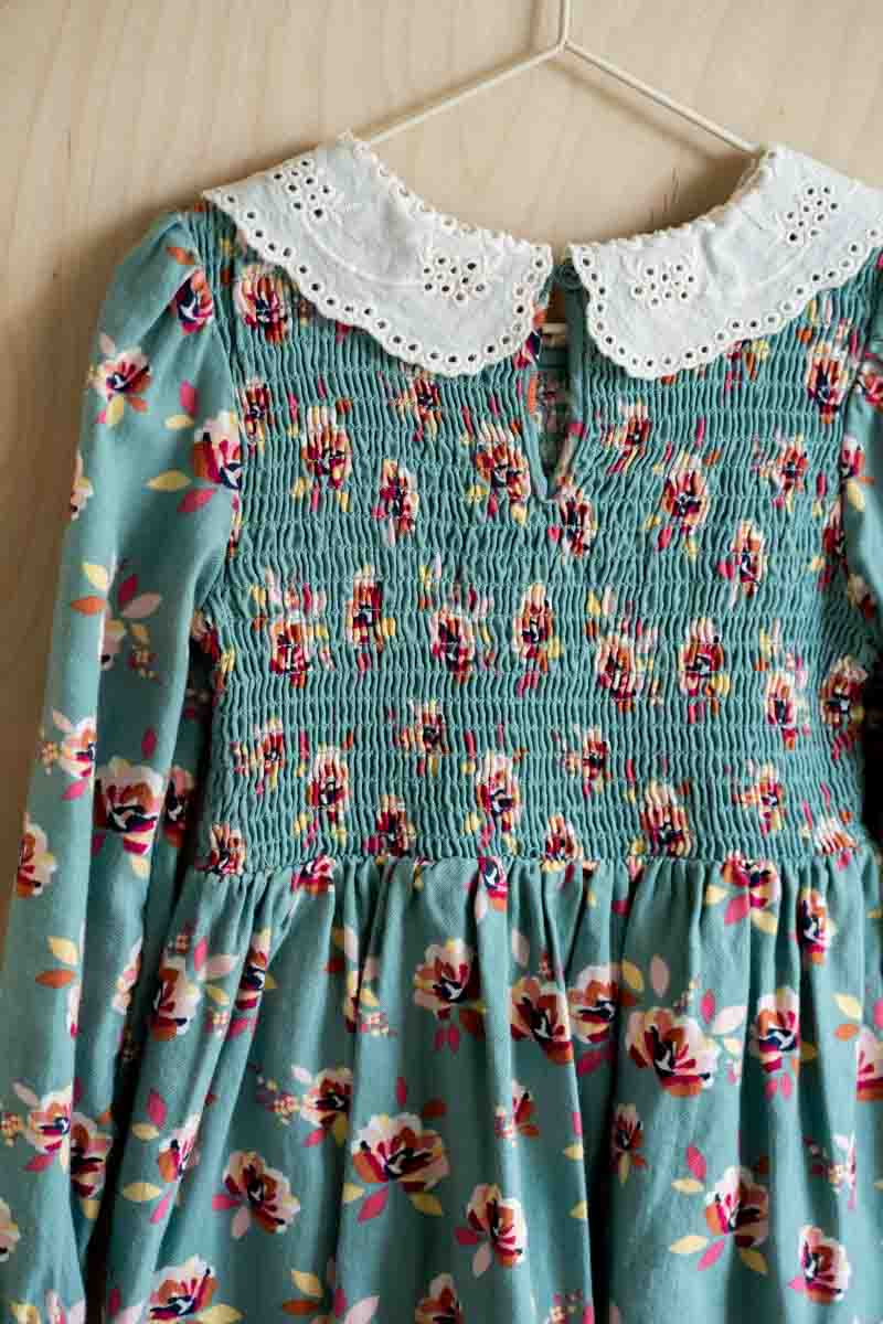 Teal Long Sleeve Floral Collared Dress: 4T