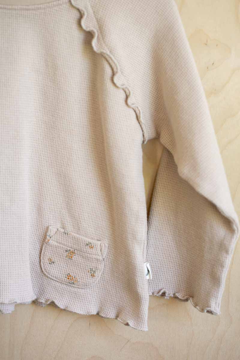 Beige Waffle Organic Long Sleeve Shirt: 3T