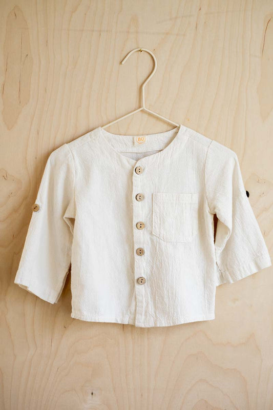 Cream Linen Style Shirt: 6-12mos