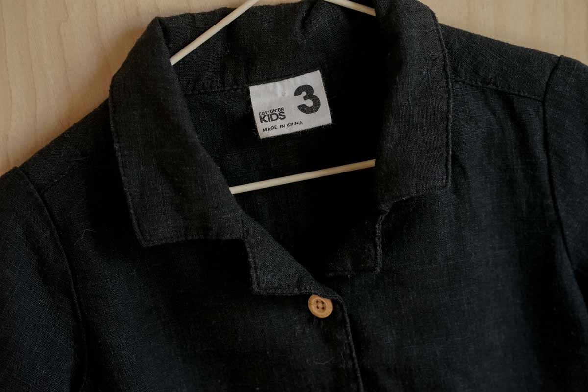 Black Linen Blend Short Sleeve Shirt: 3T