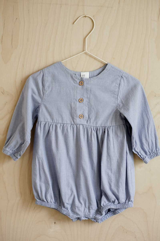 Blue Long Sleeve Bubble Romper: 9mos