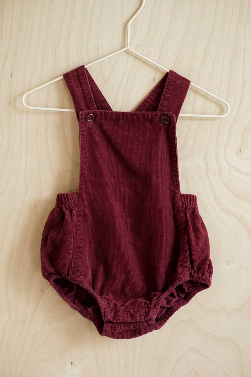 Burgundy Corduroy Romper: 6-12mos