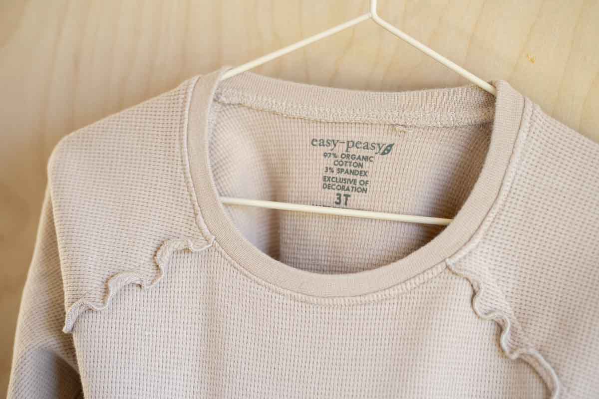 Beige Waffle Organic Long Sleeve Shirt: 3T