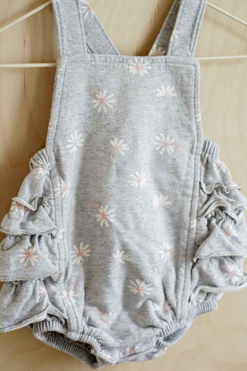 Grey Floral Terry Summer Romper: 3-6mos