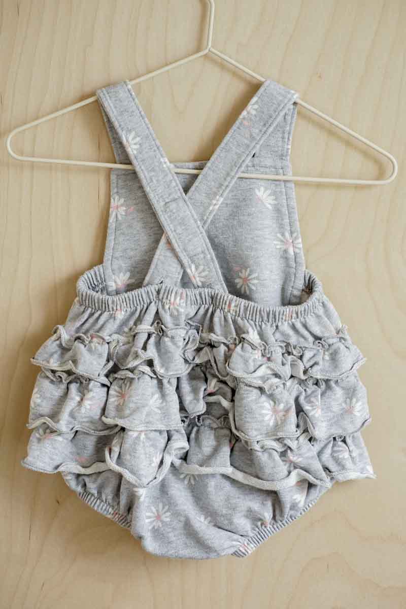 Grey Floral Terry Summer Romper: 3-6mos