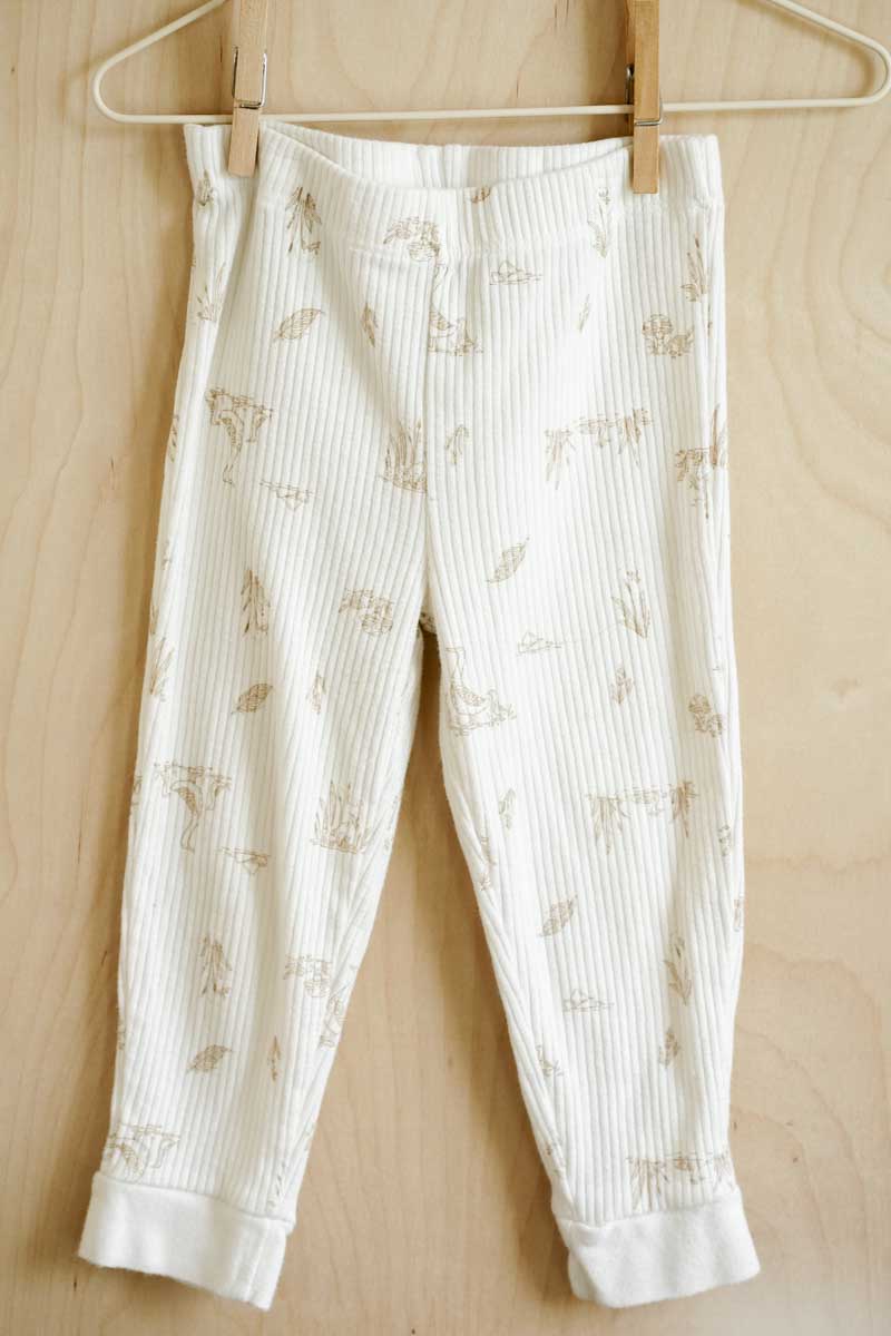 Cream Ribbed Goose Bodysuit & Pants Set: 24mos