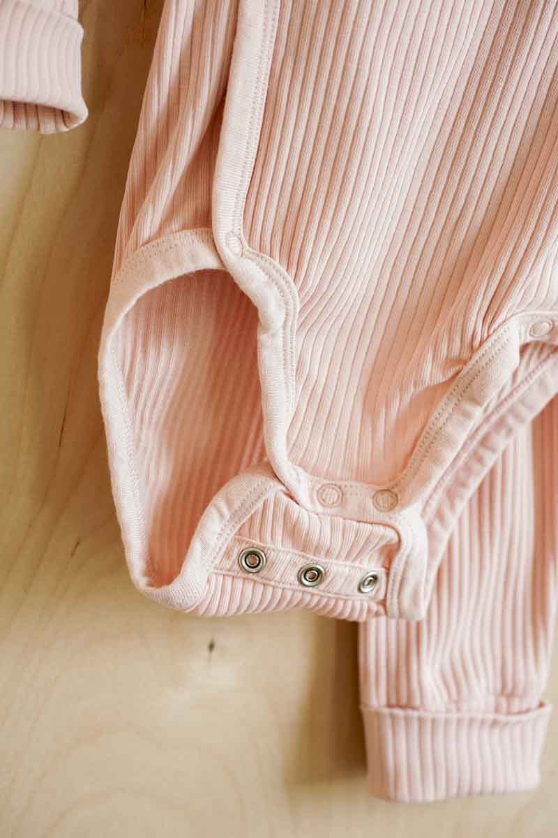 Pink Organic Ribbed Kimono Bodysuit & Pants Set: 9mos