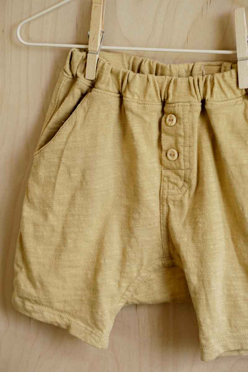 Yellow Organic Soft Harem Shorts: 18mos