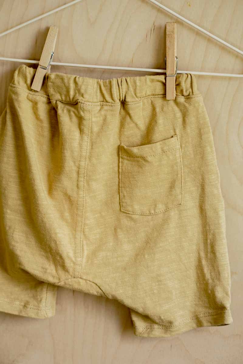 Yellow Organic Soft Harem Shorts: 18mos