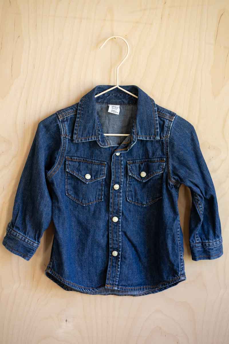 Blue Denim Pearl Snap Button Up Shirt: 18-24mos