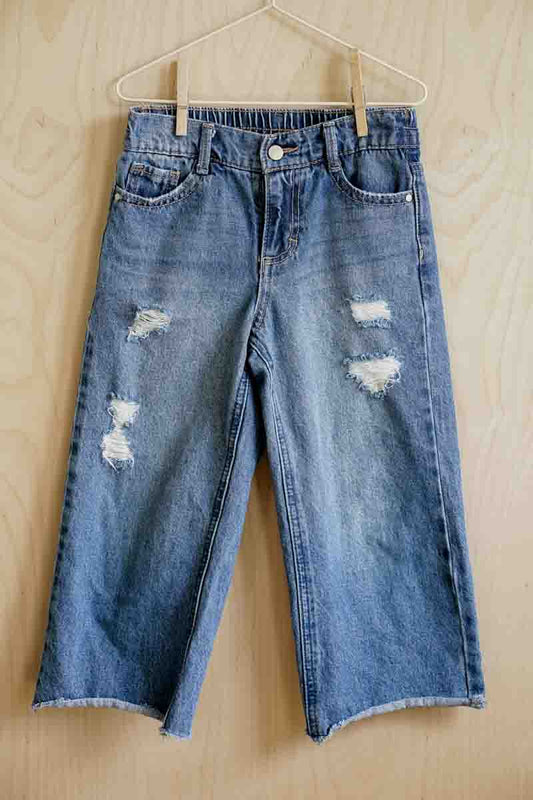 Blue Distressed Wide Leg Jeans: 6yr