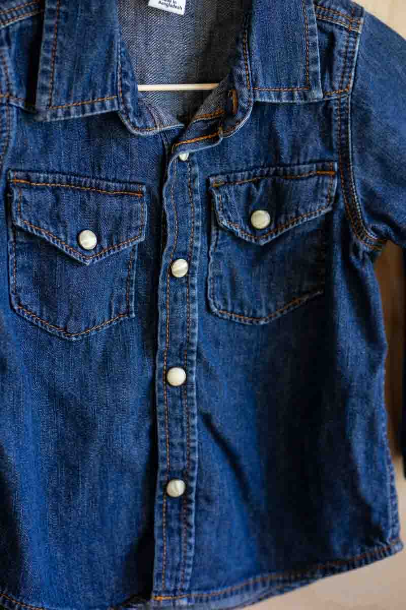 Blue Denim Pearl Snap Button Up Shirt: 18-24mos