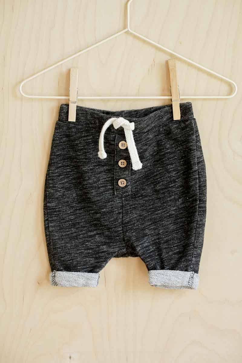 Charcoal Grey Terry Knit Harem Shorts: 3-6mos