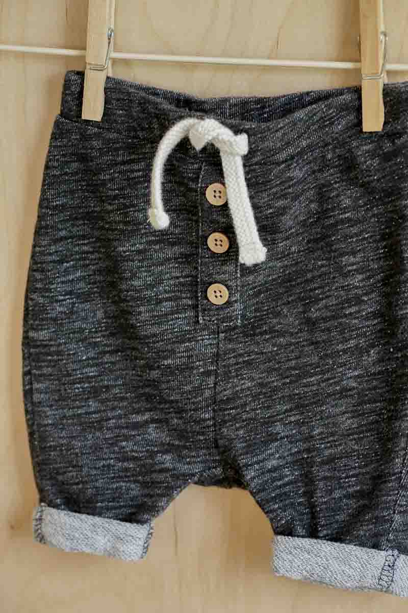 Charcoal Grey Terry Knit Harem Shorts: 3-6mos