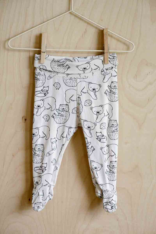 White Organic Animal Footie Pants: 4-6mos