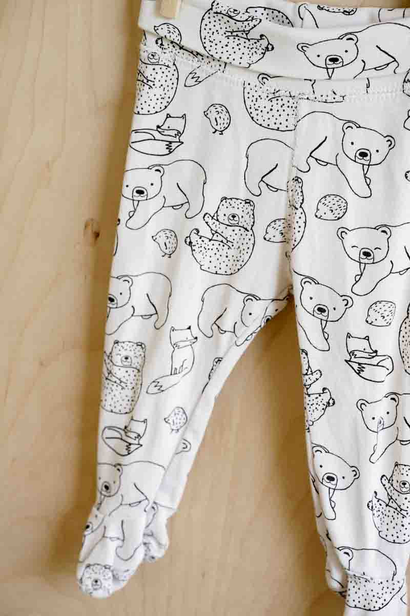 White Organic Animal Footie Pants: 4-6mos