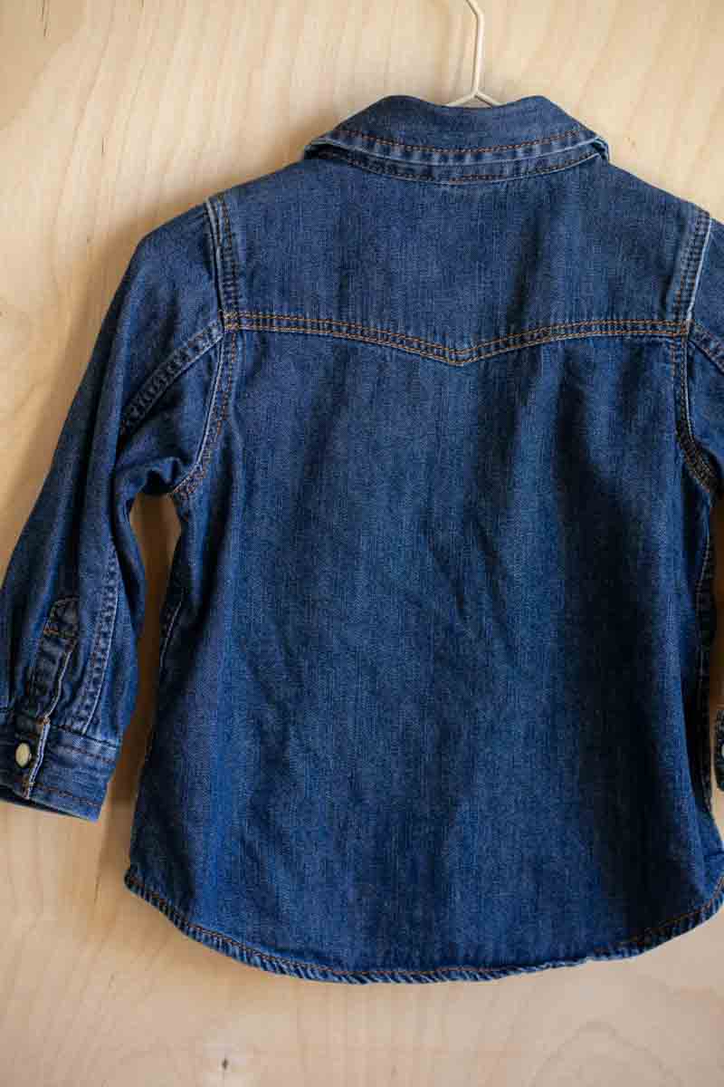 Blue Denim Pearl Snap Button Up Shirt: 18-24mos