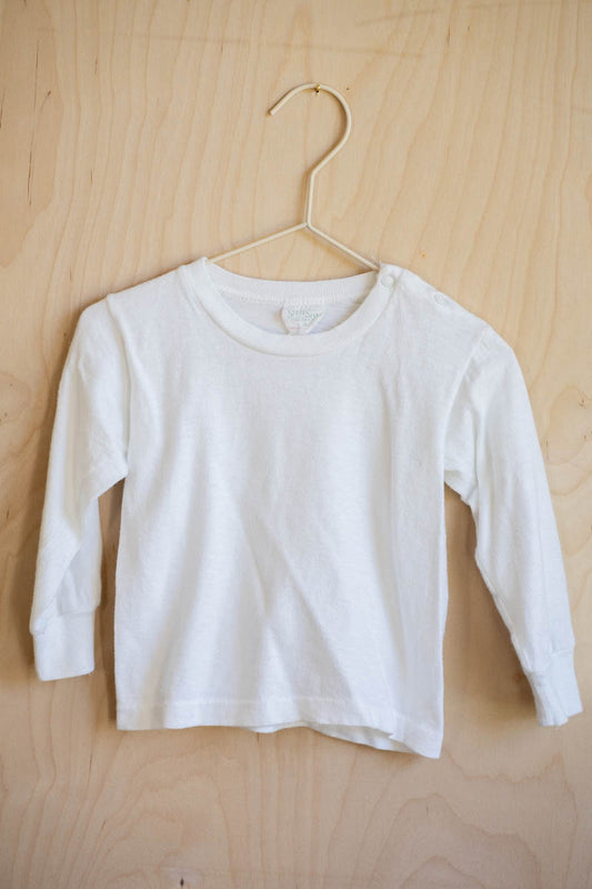 White Vintage Long Sleeve Tee: 3-6mos