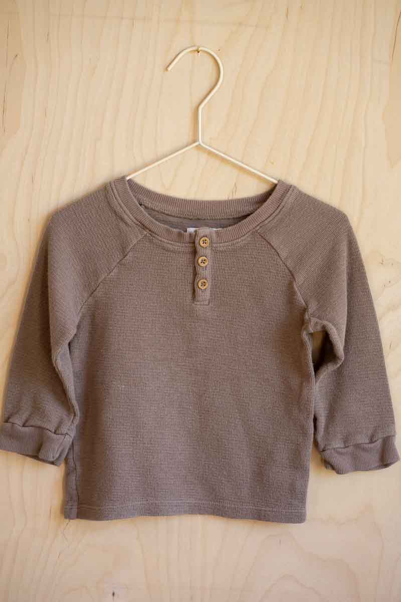 Brown Long Sleeve Henley Shirt: 18mos