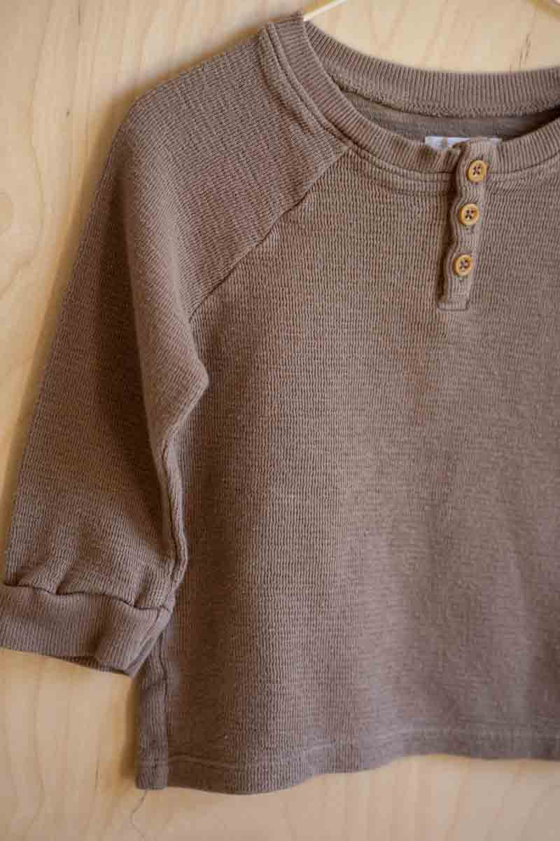 Brown Long Sleeve Henley Shirt: 18mos